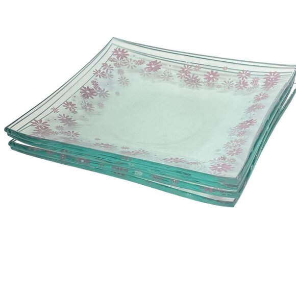 The Pampered Chef Pink Daisy Dessert Plates Set Of 4 #2819 7" Glass Pink Floral - Picture 4 of 5